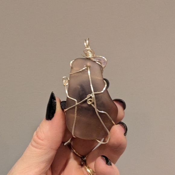 Handcrafted Amethyst And Sea Glass Wire-Wrapped Pendant - Picture 5 of 9